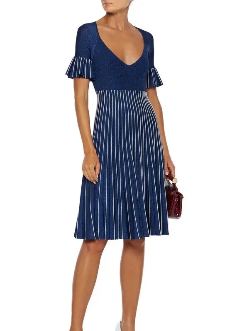 Jonathan Simkhai Pleated Stretch Knit Dress Small Blue Metallic Occasion Flirty